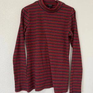 Long Tall Sally Red Navy Blue Striped Mock Neck Sweater Blouse Long Sleeve Large